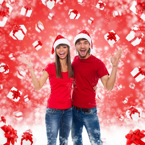 Christmas excited couple — Stock Photo, Image