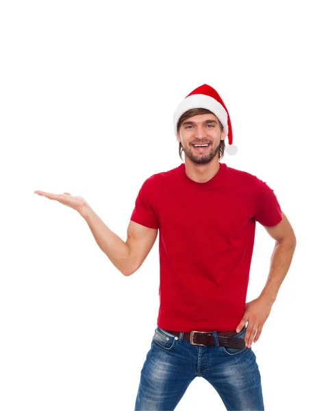Karácsonyi ember mosoly Térkép nyitott tenyér — Stock Fotó