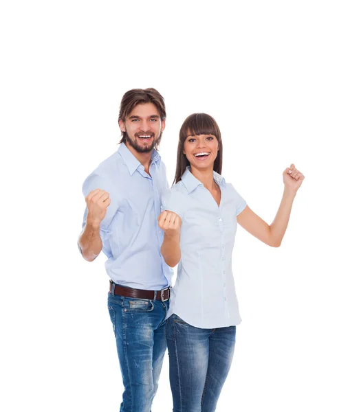 Couple hold fist yes arm hand gesture — Stock Photo, Image