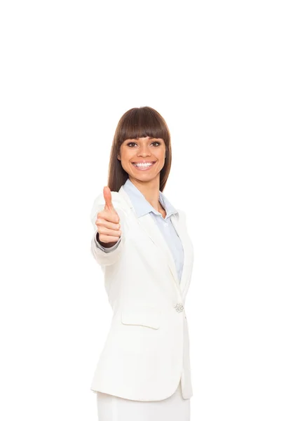 Mujer de negocios pulgar hacia arriba gesto, sonrisa mujer de negocios —  Fotos de Stock