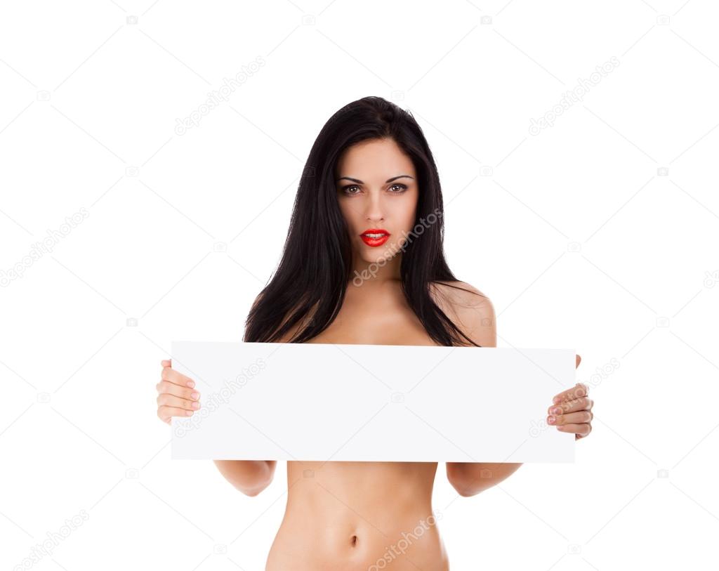 Sexy woman holding blank board