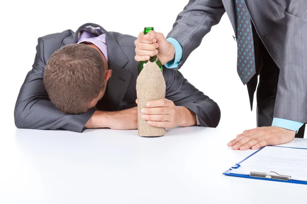 Business people with bottle — Stock Photo, Image