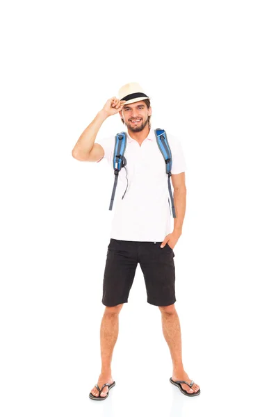 Mann mit Hut und Rucksack — Stockfoto