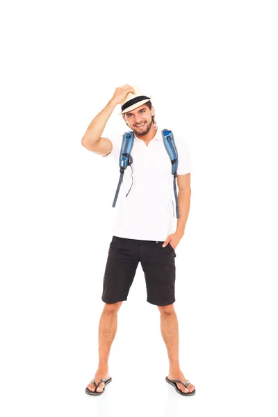 Sırt çantası ile şapkalı adam — Stok fotoğraf
