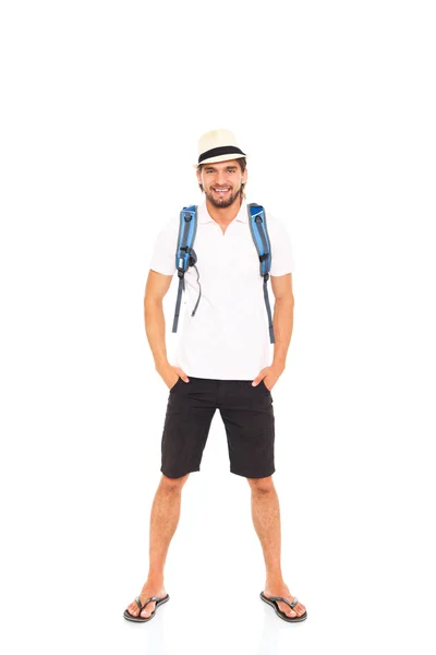 Mann mit Hut und Rucksack — Stockfoto