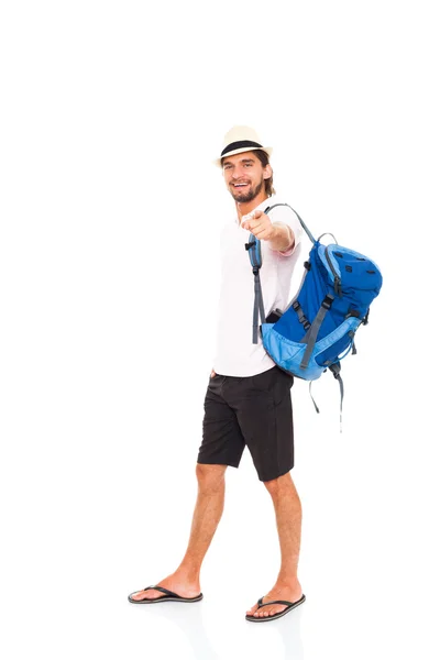 Homem de chapéu com mochila — Fotografia de Stock