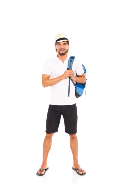 Man in hat with backpack — Stock Photo, Image