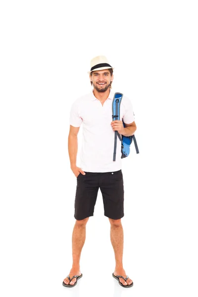 Muž v klobouku s batohem — Stock fotografie