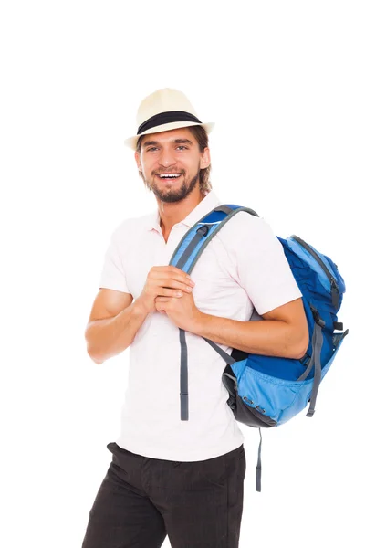 Mann mit Hut und Rucksack — Stockfoto