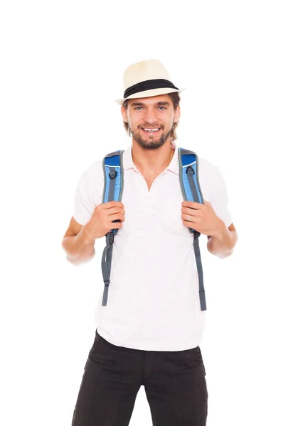 Mann mit Hut und Rucksack — Stockfoto