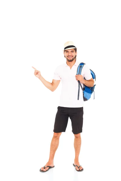 Man in hat with backpack — Stock Photo, Image