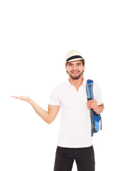 Mannen i hatten med ryggsäck — Stockfoto