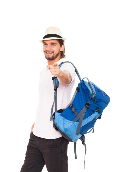 Sırt çantası ile şapkalı adam — Stok fotoğraf