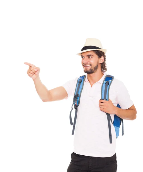 Чоловік в капелюсі з рюкзаком — стокове фото