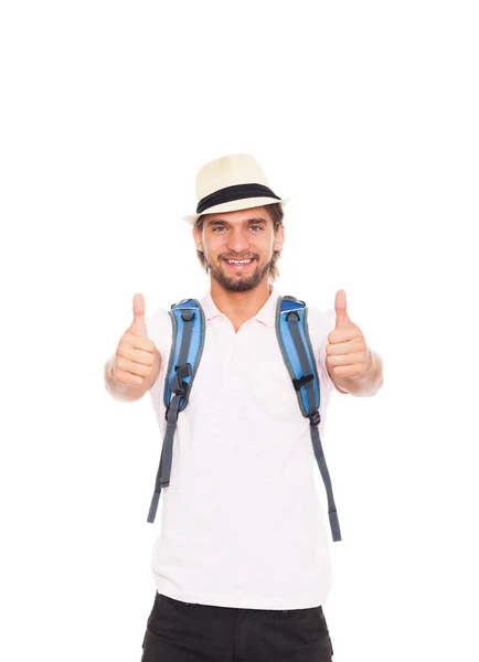 Mand i hat med rygsæk - Stock-foto
