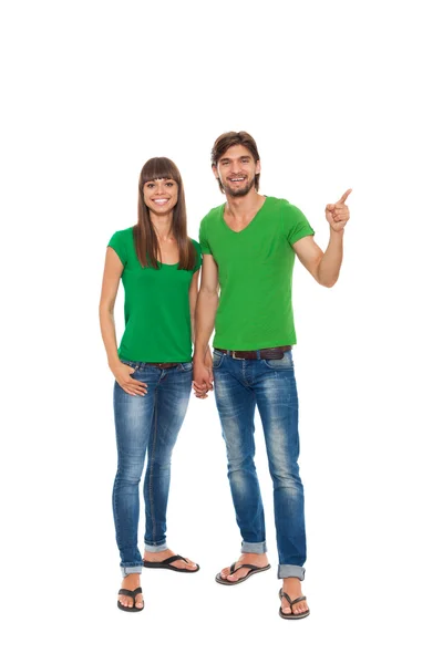 Couple in green t-shirts — Stock Photo, Image