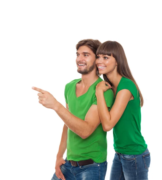 Para w zielone koszulki — Zdjęcie stockowe