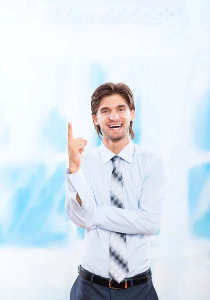 Geschäftsmann zeigt mit dem Finger — Stockfoto