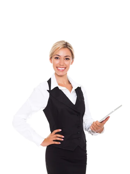 Businesswoman holding tablet pad — Stock Photo, Image