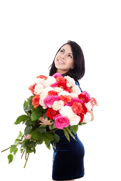 Hermosa mujer con grandes rosas — Φωτογραφία Αρχείου