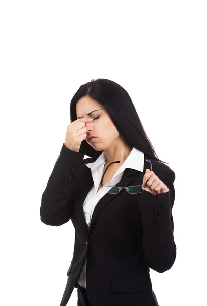 Negocios mujer cansada ojos gafas problema —  Fotos de Stock