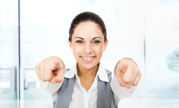 Businesswoman pointing — Stok fotoğraf