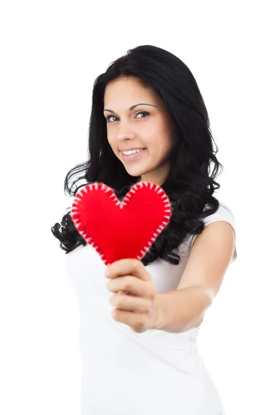 Attractive brunette girl holding heart Royalty Free Stock Photos