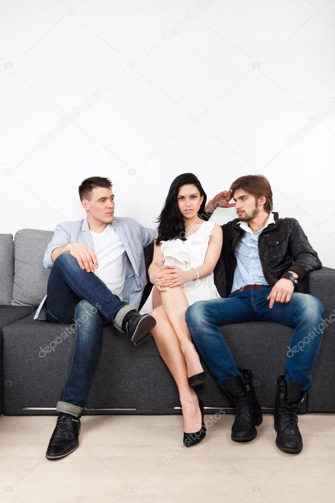 Woman  flirting with two man