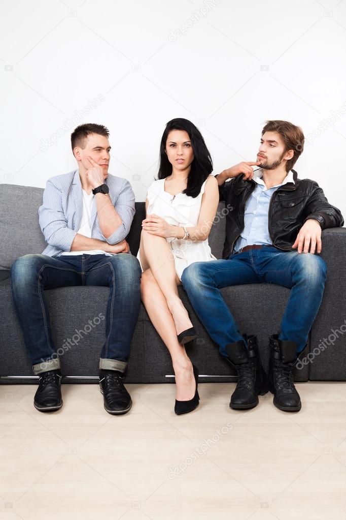Woman  flirting with two man