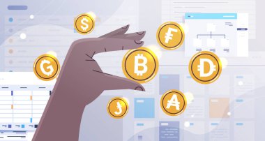 İnsan eli altın sikkeleri tutar kripto para kavramı yatay
