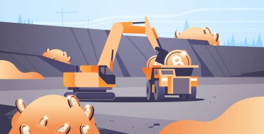 Kazıcı bitcoins yükleme ağır kamyon madencilik taşımacılık altın para dijital para üretimi kripto para engelleme zinciri