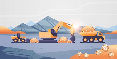 Kazıcı bitcoins yükleme ağır kamyon madencilik taşımacılık altın para dijital para üretimi kripto para engelleme zinciri