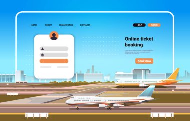Online uçak bileti rezervasyon web sitesi iniş sayfası şablonu kavramı yatay