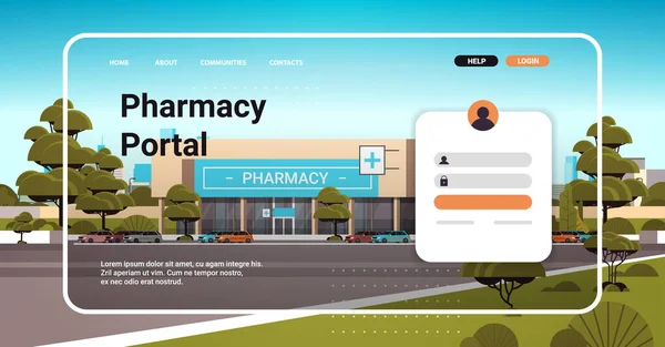 Portal apteczny strona www strona docelowa szablon kupić leki i leki online e-commerce koncepcji witryny — Wektor stockowy