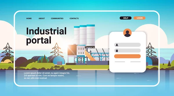 Portal przemysłowy strona www szablon strony szablony fabryki strefa produkcja elektrownie — Wektor stockowy