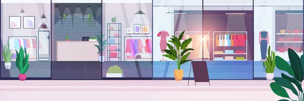 Big fashion shop super market female clothes shopping mall interior banner — Stock Vector