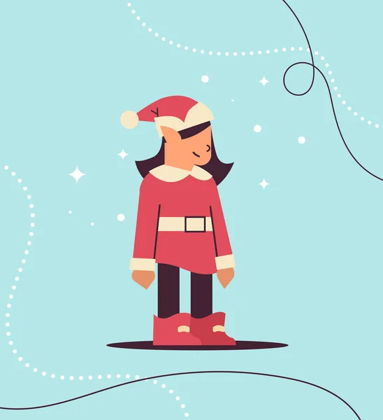 Elfo femenino en uniforme divertirse chica santa helper celebrando feliz año nuevo feliz navidad vacaciones — Archivo Imágenes Vectoriales