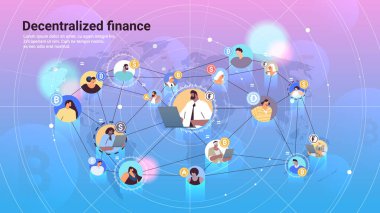 DeFi merkezi olmayan finans sistemi kripto para birimi ve engelleme teknolojisi kavramı yatay