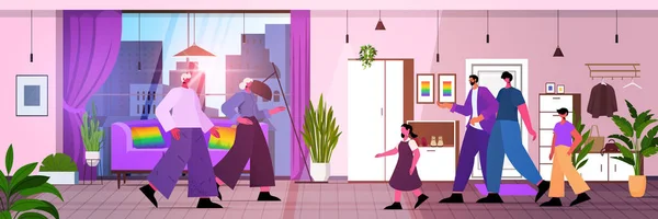 Gay famille avec parents et enfants passer du temps ensemble transgenre amour LGBT communauté concept — Image vectorielle