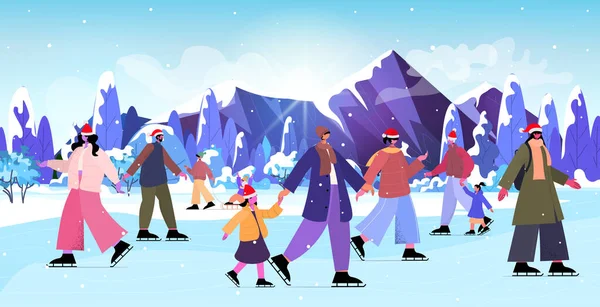 Pessoas na pista de patinação no gelo atividade esporte de inverno Natal conceito feriados ano novo — Vetor de Stock