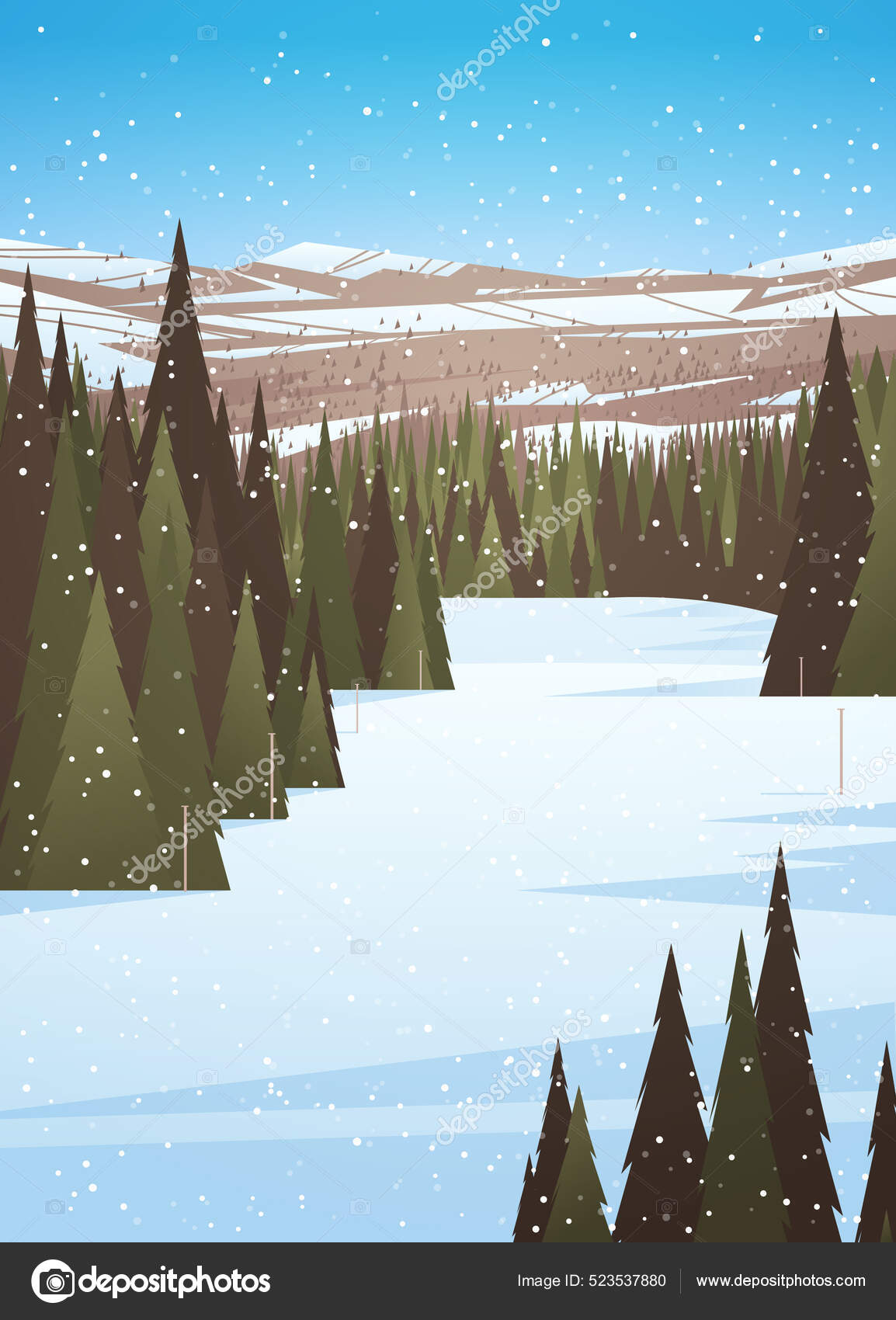 Image vectorielle Montagnes enneigées vacances d'hiver station de ski  concept beau paysage arrière-plan vertical par ©mast3r - 523537880, image size:1154x1700