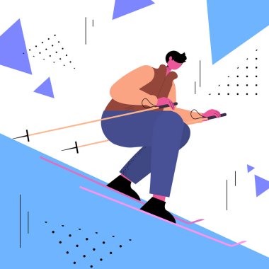 Kayakçı kayakçı kayakçı adam yeni yıl tatilini kutluyor kış tatili konsepti tam boy vektör illüstrasyonu