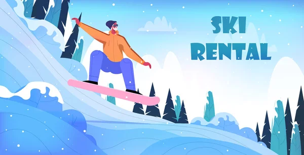 Homem snowboard cara fazendo atividades natal ano novo feriados esqui passar inverno férias conceito comprimento total — Vetor de Stock