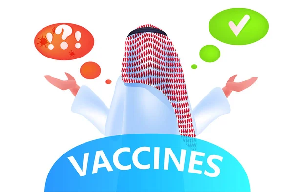 Arabski człowiek podejmowania decyzji myśląc o covid-19 koncepcja szczepienia portret poziomy — Wektor stockowy
