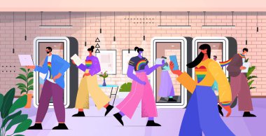 Igbt gökkuşağında birlikte çalışan iş adamları gey lezbiyen transseksüel aşk konseptini bayraklar