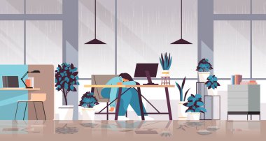 İş yerinde uyuyan bunalımlı iş kadını çaresiz ruh sağlığı hastalıkları depresyon stresi yaşıyor.