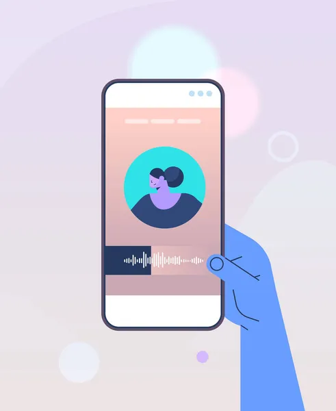 オンライン通信を送信するスマートフォンの画面音声録音で音声メッセージを録音または聞く — ストックベクタ