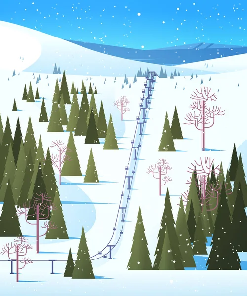 滑雪场电缆在雪山冬季度假概念美丽的背景垂直 — 图库矢量图片