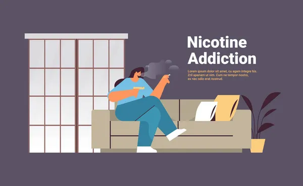 Mujer fumar cigarrillo malos hábitos estilo de vida poco saludable adicción a la nicotina no fumar concepto — Archivo Imágenes Vectoriales