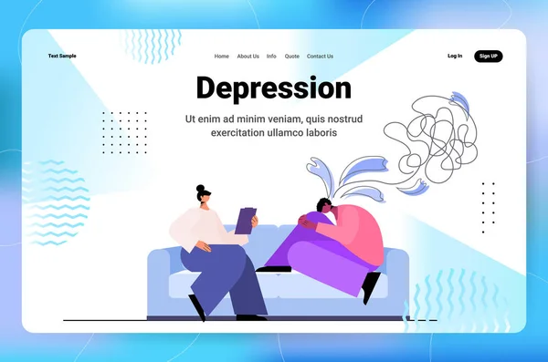 Depresyonda olan bir adam psikolog psikoterapist danışman hasta psikoterapi seansı sırasında ruh sağlığı depresyonu — Stok Vektör